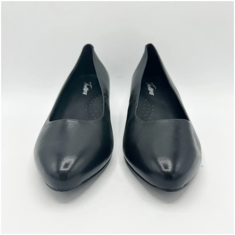 Trotters‎ Black Leather Pointed Toe Block Heel Pumps Women's Shoes 7.5W